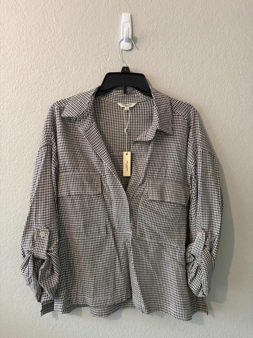 Max Studio Black & White Gingham Button-Front Shirt